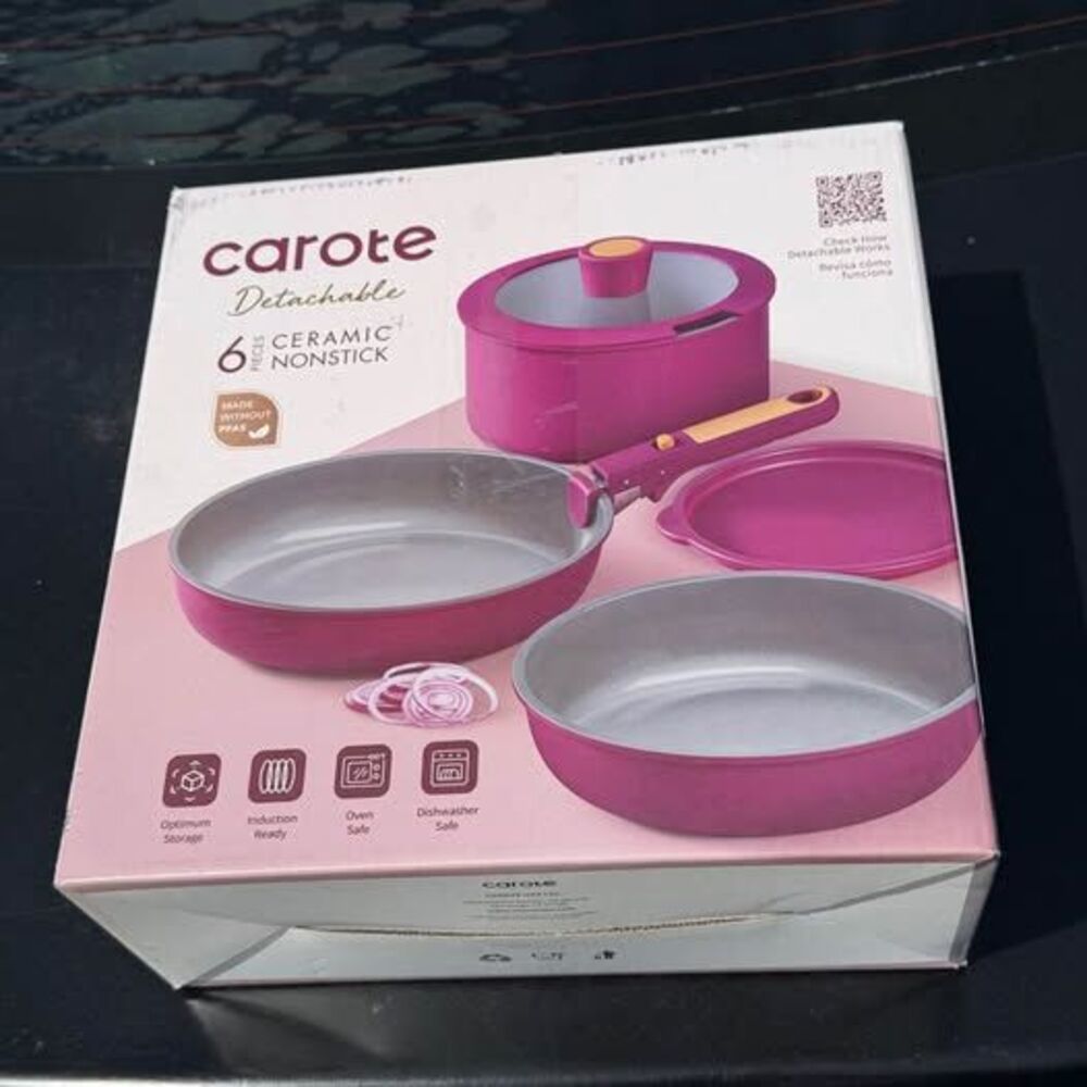CAROTE Ceramic Pots and Pans Set, Nonstick Cookware Set Detachable Handle, 6pc